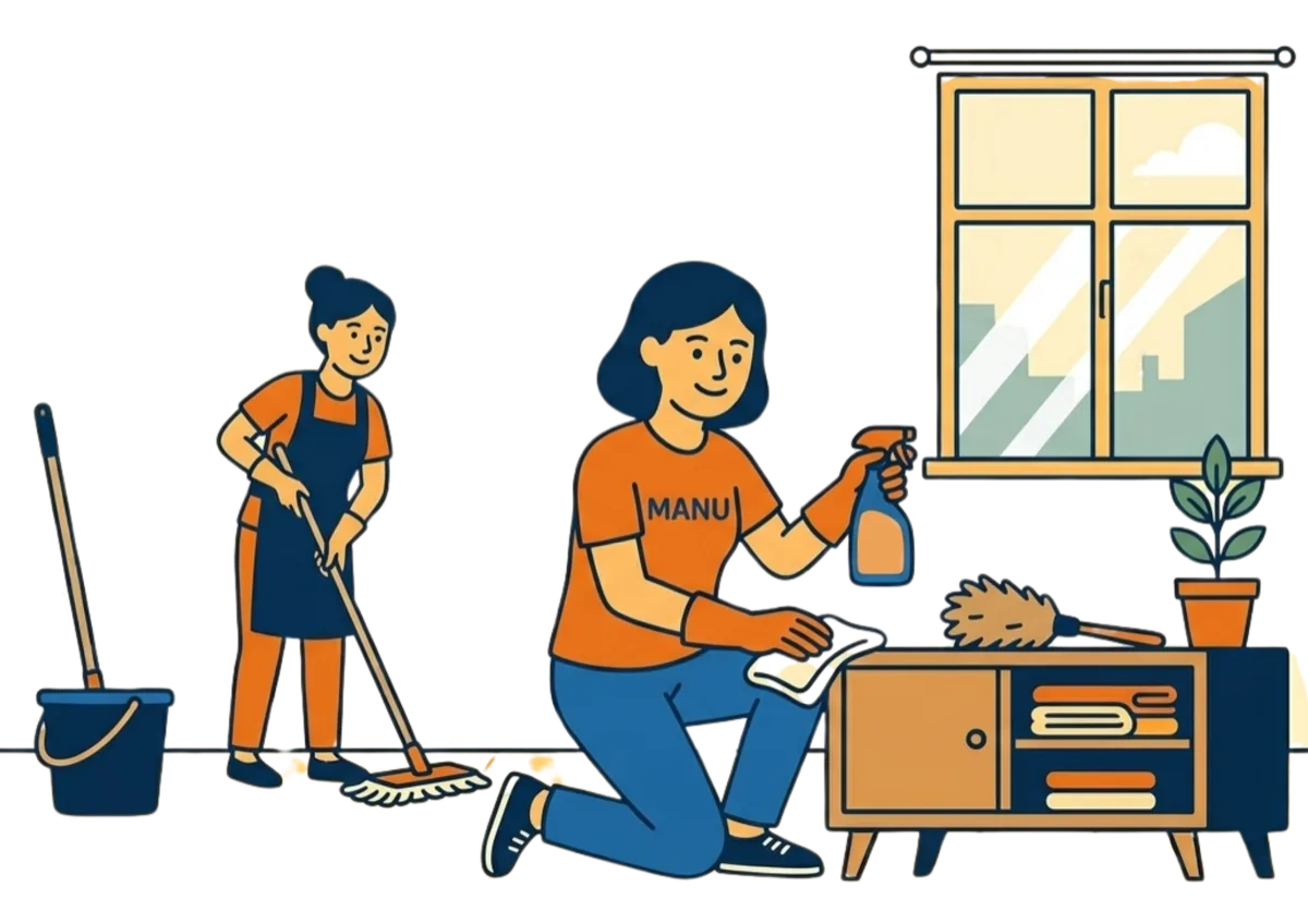 Addette alle pulizie al lavoro in un'abitazione